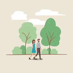 young couple walking on the park