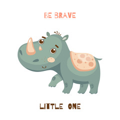 Cute little rhino vector card. Cartoon animal vector illustration