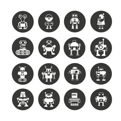 robot character icons in circle button