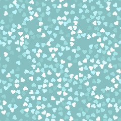 Glitter seamless texture. Actual mint particles. Endless pattern made of sparkling hearts. Optimal a