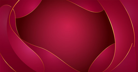 Vector abstract fluid shapes composition. Red wine waves background with plastic liquid, organic shapes, golden rim.