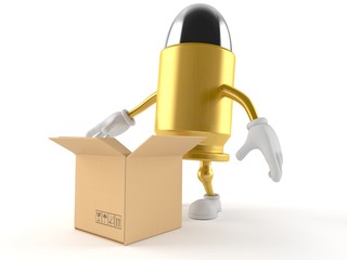 Bullet character with open cardboard box