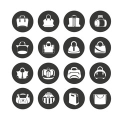 fashion bag icon set in circle buttons