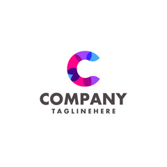Fototapeta premium abstract colorful letter C logo design for business company with modern neon color