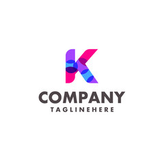 abstract colorful letter K logo design for business company with modern neon color