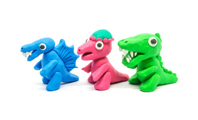 play doh Tyrannosaurus Spinosaurus Pachycephalosaurus on white background