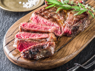 Medium rare Ribeye steak or beef steak.