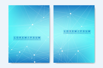Modern vector template for brochure, cover, banner, flyer, annual report, leaflet. Abstract art composition with connecting lines and dots. Digital technology, science or medical concept.