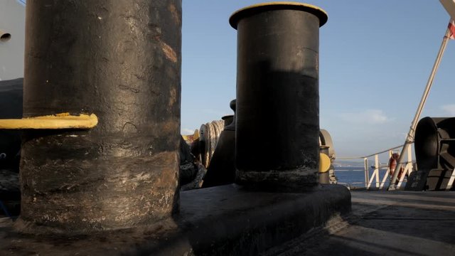 Bollards on aft mooring station of ship