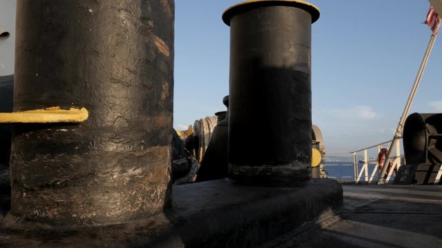 Bollards on aft mooring station of ship