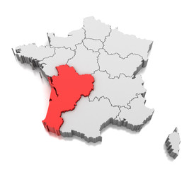 Obraz premium Map of Nouvelle-Aquitaine region, France