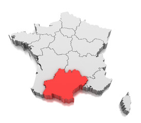 Map of Occitanie region, France
