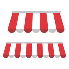 Set of awnings with red and white stripes. Vector illustration