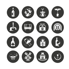 wine icon set in circle buttons
