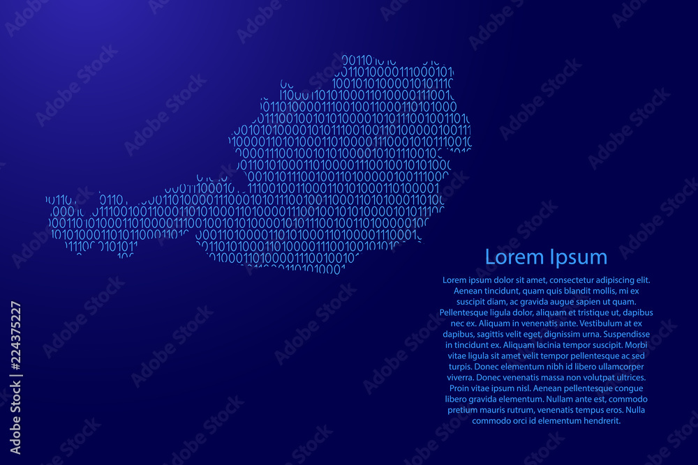 Fototapete austria map abstract schematic from blue ones and zeros binary digital code with space stars for ban