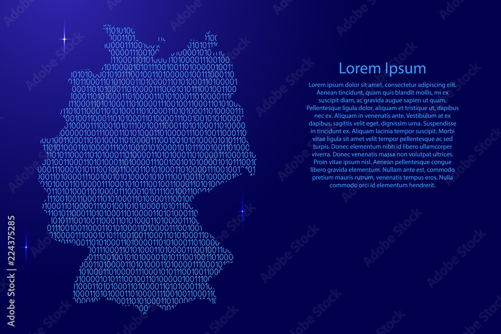 Fototapete germany map abstract schematic from blue ones and zeros binary digital code with space stars for ban