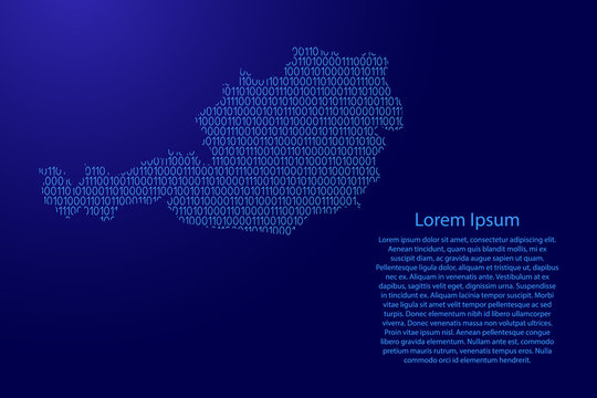Austria map abstract schematic from blue ones and zeros binary digital code with space stars for banner, poster, greeting card. Vector illustration.