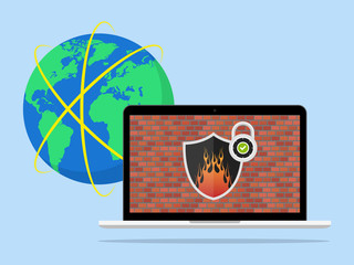 Laptop Firewall Network Security Illustration Vector Icon