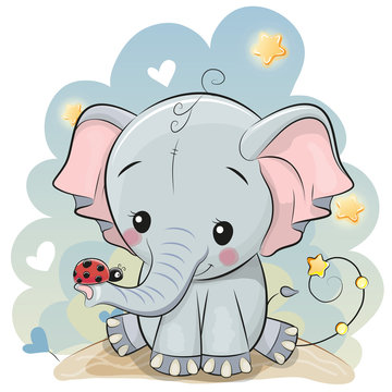 Cute cartoon Elephant with Ladybug