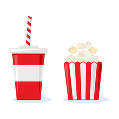 Glass of drinkand popcorn. Vector illustration