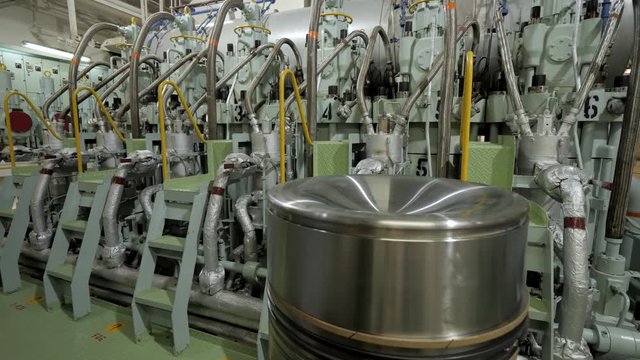 Piston near diesel engine of ship