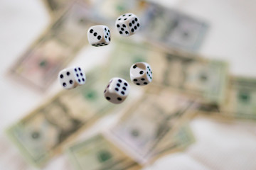 Gambling addiction. Let`s play a diced game. Dice in mid air