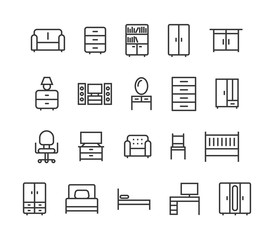 Set of Furniture Vector Line Icons. Editable Stroke. 48x48 Pixel Perfect.