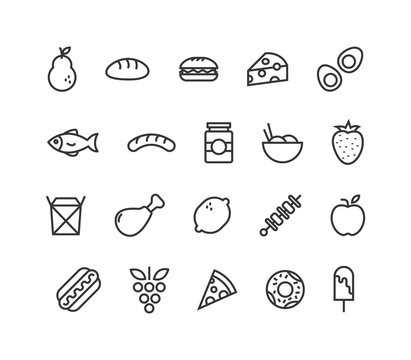 Simple Set of Food and Fruits Related Vector Line Icons. Editable Stroke. 48x48 Pixel Perfect.