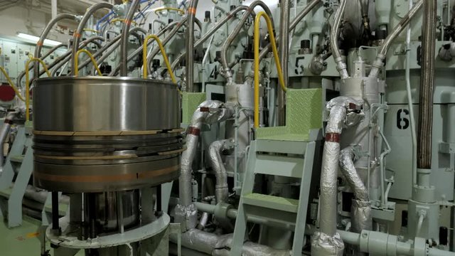 Piston near diesel engine of vessel