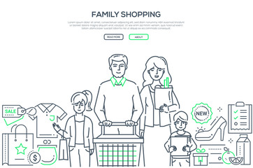 Family shopping - modern line design style banner