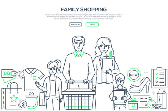Family shopping - modern line design style banner