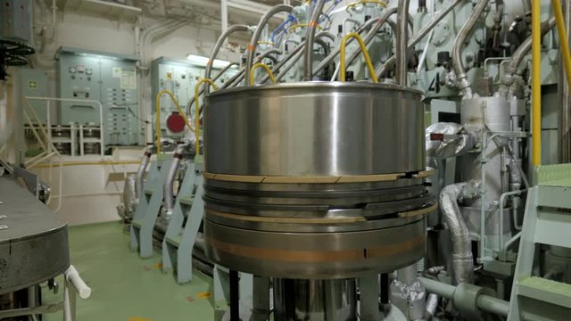 Piston near diesel engine of ship