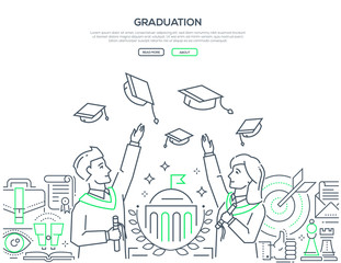 Graduation - colorful line design style web banner