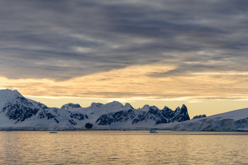 Landscape in Antarctica at sunset