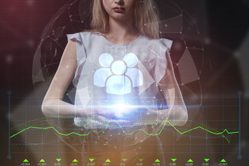 The concept of business, technology, the Internet and the network. A young entrepreneur working on...