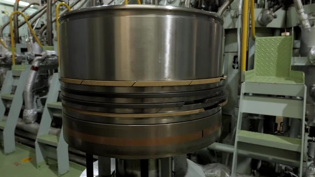Piston near diesel engine of ship