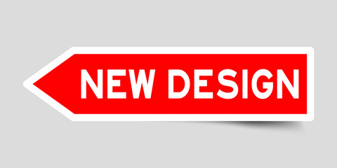 Red color arrow label sticker with word new design on gray background