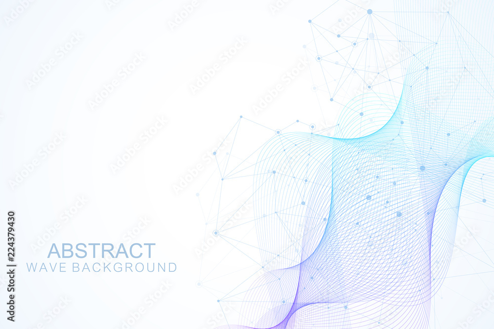 Aufkleber abstract plexus background with connected lines and dots. wave flow. plexus geometric effect big dat