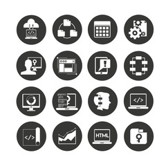 programming and network icon set in circle buttons