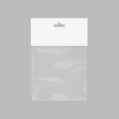 White Blank Plastic Pocket Bag. Transparent. With Hang Slot. Illustration Isolated On White Background. Mock Up Template Ready For Your Design. Vector EPS10