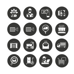 industry icon set in circle buttons