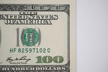 100 dollars bill on white background