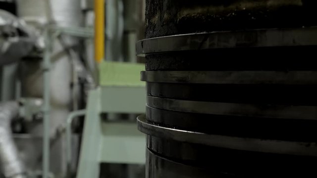 Worn out piston rings on piston of large diesel engine