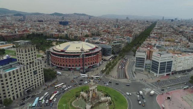 Barcelona city Catalonia Spain Drone historical Arena cityscape europe architecture
