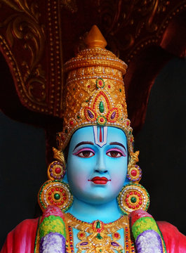 closeup portrait of Indian God Sri Balaji or Venkateswara idol in a temple  Stock Photo | Adobe Stock