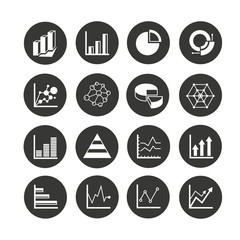 graph and chart icon set in circle buttons