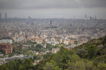 Fototapeta na wymiar General city view from lookout of Collserola mountain,Barcelona.