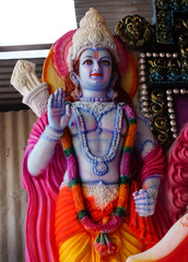  Closeup  of Hindu god Sri Rama idol in blessing pose,in a temple