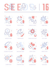 Set Blue Line Icons of Seeds