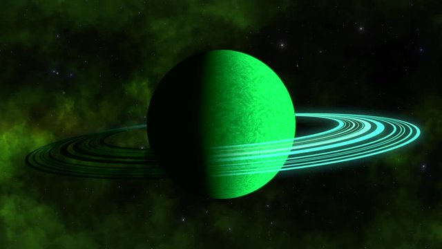 A green planet with a planetary ring&nbsp;system in the solar system.